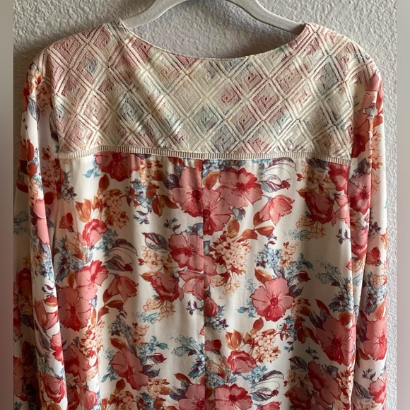 Haute Hippie Tribe Floral Lace Up Neckline Bohemian Midi Knee Length Dress Sz S - Picture 5 of 8